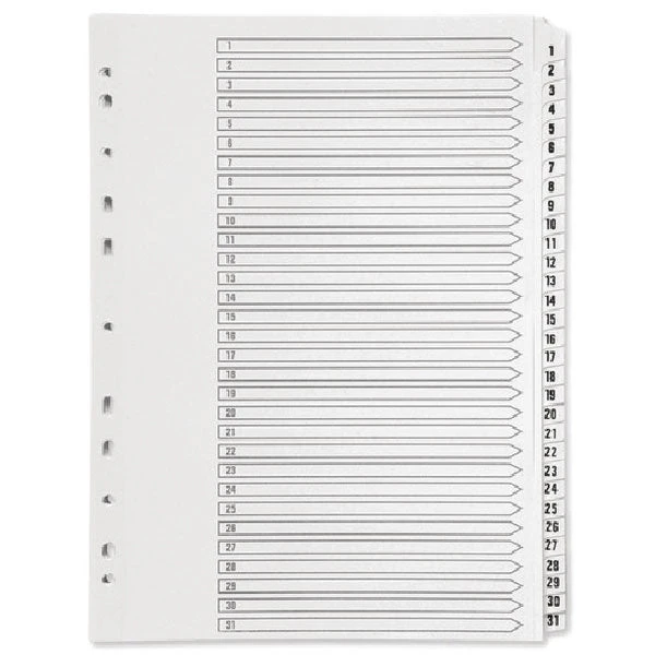 Q-Connect 1-31 Index Multi-Punched Reinforced Board Clear Tab A4 White KF01936 Filing & Folders 3 Q-Connect 1-31 Index Multi-Punched Reinforced Board Clear Tab A4 White KF01936 Filing & Folders