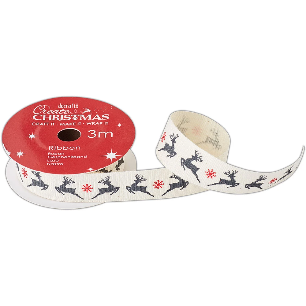 Papermania Cotton Christmas Ribbon - Reindeer - Create Christmas 3 Papermania Cotton Christmas Ribbon - Reindeer - Create Christmas