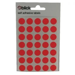 Blick Coloured Labels In Bags Round 13mm Dia 140 Per Bag Red RS004554