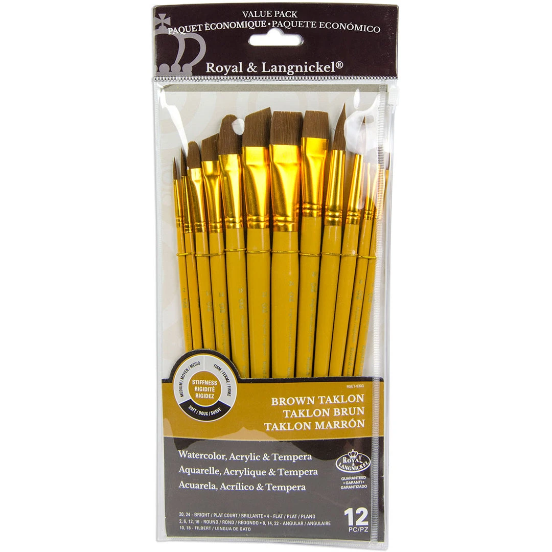 Royal & Langnickel 12 Brushes Brown Taklon Round Variety 3 Royal & Langnickel 12 Brushes Brown Taklon Round Variety