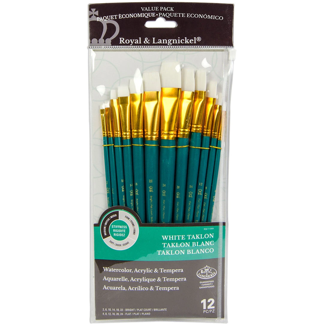 Royal & Langnickel 12 Brushes White Taklon Flat Set 3 Royal & Langnickel 12 Brushes White Taklon Flat Set