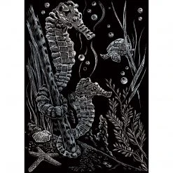 Royal & Langnickel Paint By Numbers And Scraper Board Sets Silver Foil Mini Kit Sea Horses