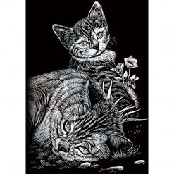 Royal & Langnickel Paint By Numbers And Scraper Board Sets Silver Foil Mini Kit Tabby Cat & Kitten