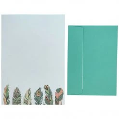 Mustard & Grey Mustard And Gray Feathers Writing Paper Compendium Social Stationery